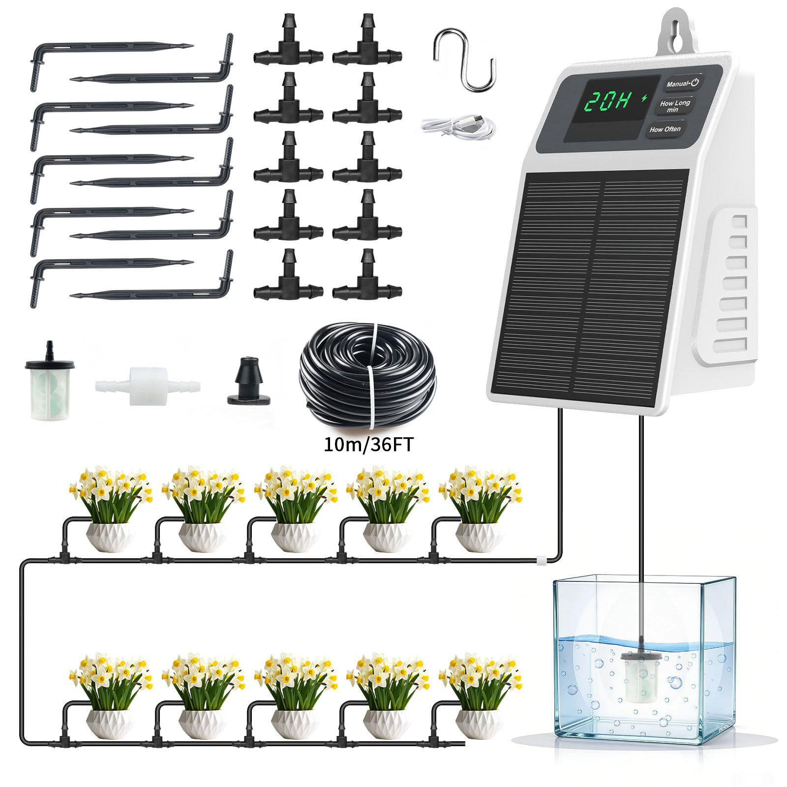 Plant Parent Kit - ระบบให้น้ำหยดด้วยพลังงานแสงอาทิตย์แบบอัตโนมัติรุ่นอัปเกรด อุปกรณ์รดน้ำต้นไม้สำหรับบ้าน สวน ระเบียง โรงเรือน และต้นไม้แขวน