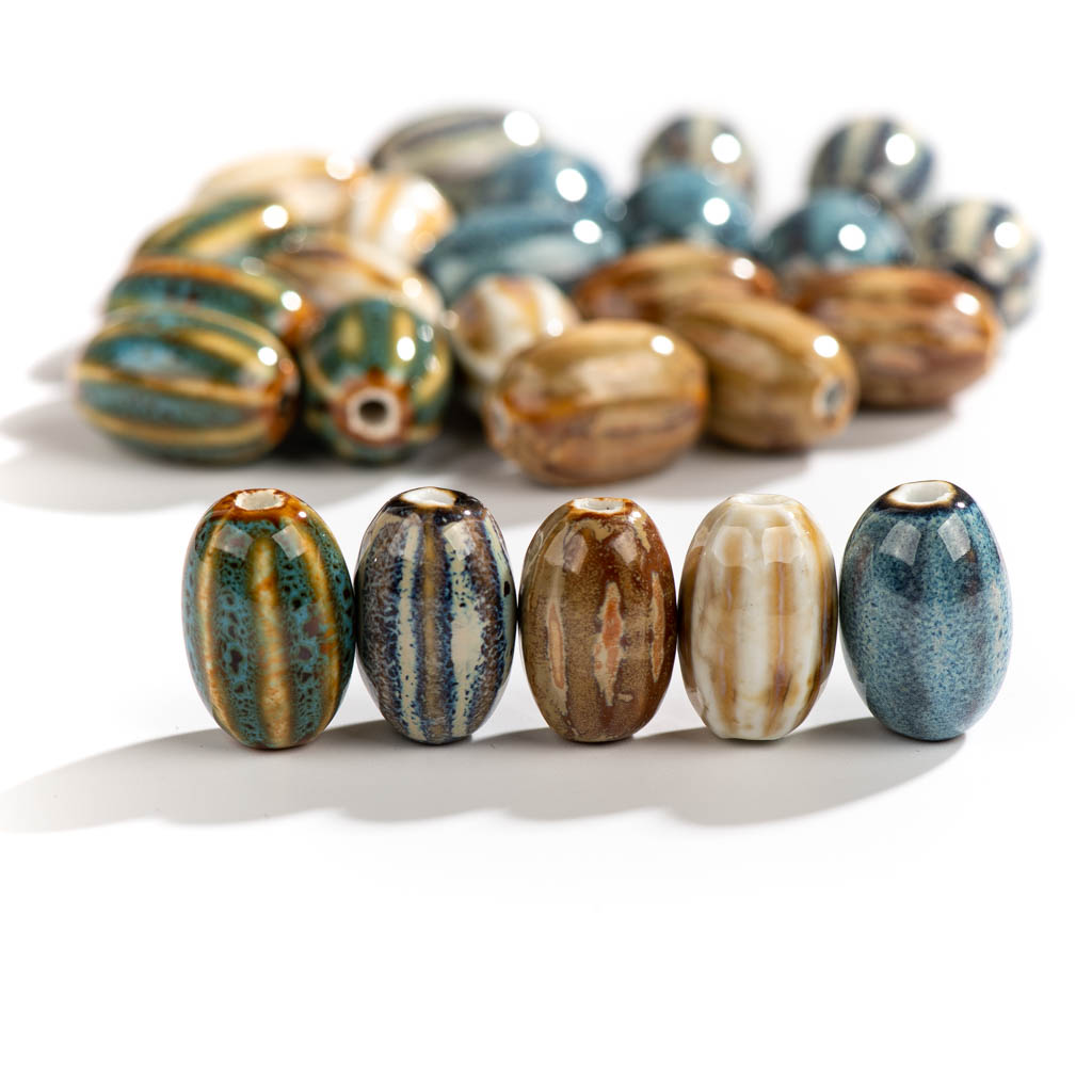 Snake Plant Ceramic - 21 # 5pcs Retro สีรูปไข่เซรามิครูปพิเศษลูกปัดหัตถกรรม Abalorios
