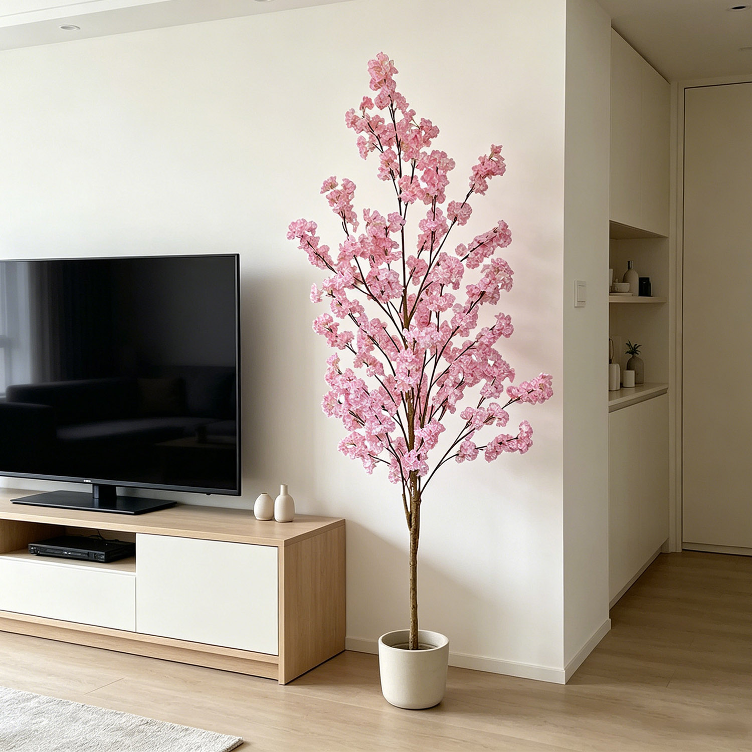 Fiddle Leaf Fig - ต้นซากุระประดิษฐ์ขนาด 100-220 ซม. ต้นเชอร์รี่บลอสซัมปลอมเหมือนจริงสำหรับตกแต่งบ้าน งานแต่งงาน และห้องนั่งเล่น